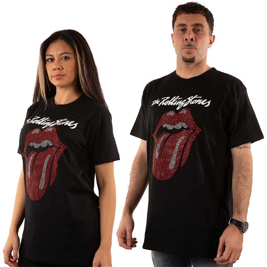 The Rolling Stones Unisex T-Shirt: Logo & Tongue (Embellished) - The Rolling Stones - Produtos -  - 5056561043289 - 