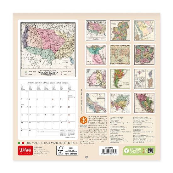 Legami · Uncoated Paper Vintage Maps Wall Calendar 2023 (Kalender) (2022)