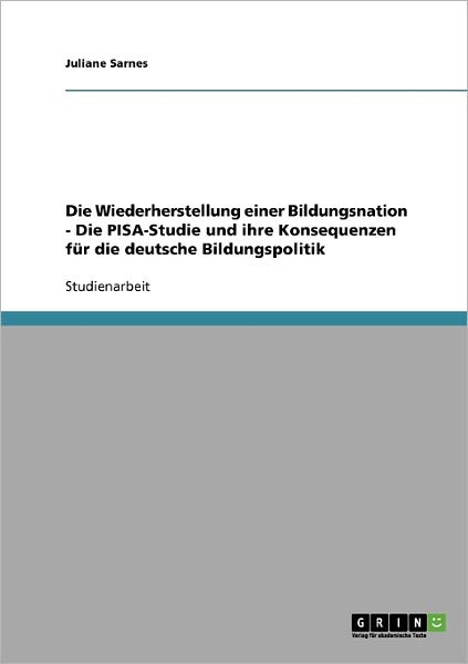 Cover for Juliane Sarnes · Die Wiederherstellung einer Bildungsnat (Book) [German edition] (2008)