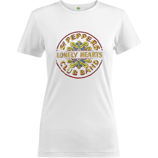 The Beatles Ladies T-Shirt: Sgt Pepper Drum Colour Foil (Embellished) - The Beatles - Koopwaar - Apple Corps - Apparel - 5056170601290 - 