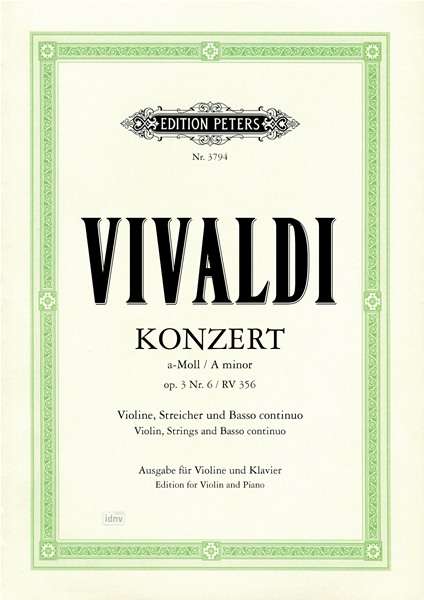 Cover for Antonio Vivaldi · Violin Concerto in A minor Op.3 No. 6 RV 356 (Partitur) (2001)