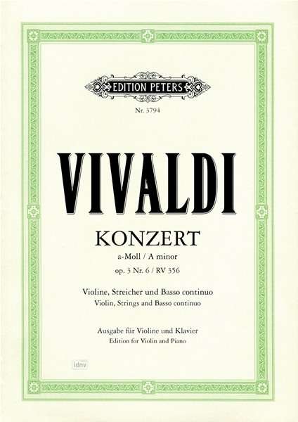 Cover for Antonio Vivaldi · Violin Concerto in A minor Op.3 No. 6 RV 356 (Partituren) (2001)