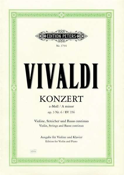 Cover for Antonio Vivaldi · Violin Concerto in A minor Op.3 No. 6 RV 356 (Partitur) (2001)