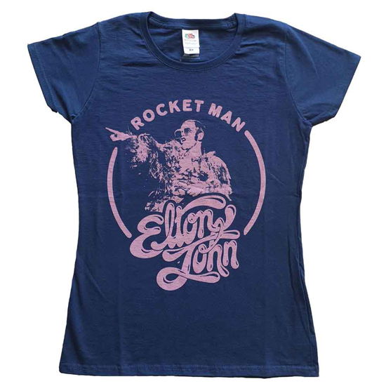 Cover for Elton John · Elton John Ladies T-Shirt: Rocketman Circle Point (T-shirt) [size S] [Blue - Ladies edition]