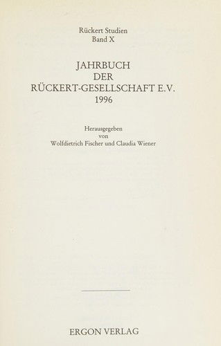 Cover for Wolfdietrich Fischer · Jahrbuch Der Ruckert Gesellschaft (Paperback Book) (1996)