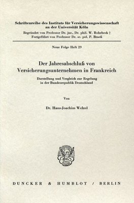 Cover for Welzel · Der Jahresabschluß von Versicher (Book) (1970)