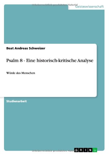 Cover for Schweizer · Psalm 8 - Eine historisch-kri (Book) [German edition] (2013)