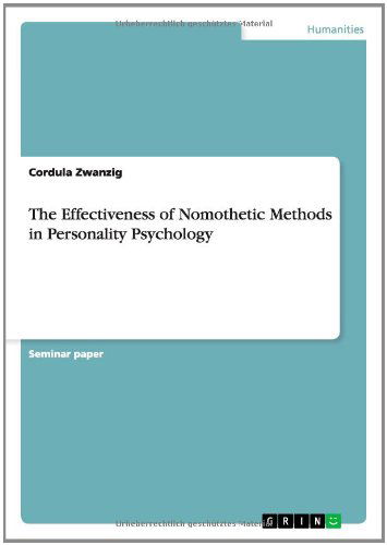 Cover for Cordula Zwanzig · The Effectiveness of Nomothetic Methods in Personality Psychology (Paperback Book) (2014)