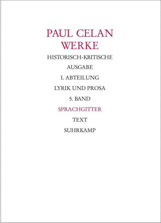 Cover for Paul Celan · Werke.abt.1/05 Sprachgitt.1-2 (Book)