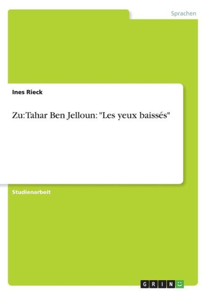 Cover for Rieck · Zu: Tahar Ben Jelloun (Book) [German edition] (2013)