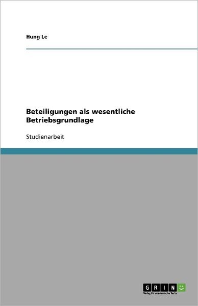 Cover for Le · Beteiligungen als wesentliche Betrie (Buch) [German edition] (2009)