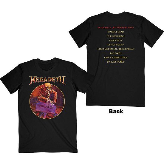Megadeth Unisex T-Shirt: Peace Sells… Track list (Back Print) - Megadeth - Koopwaar -  - 5056368674297 - 