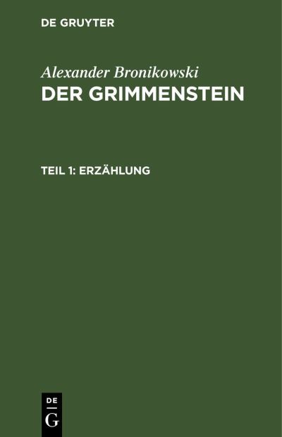Cover for Alexander Bronikowski · Erzhlung (N/A) (1901)
