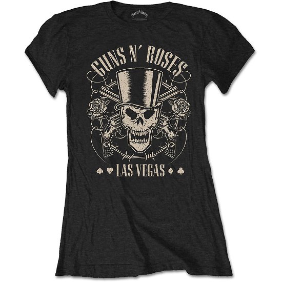 Guns N' Roses Ladies T-Shirt: Top Hat, Skull & Pistols Las Vegas - Guns N Roses - Marchandise - Bravado - 5056170605298 - 