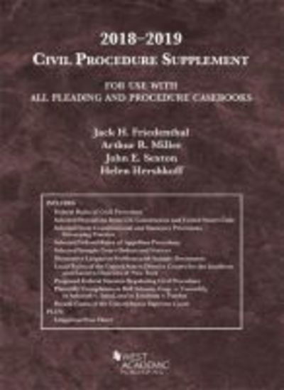 Cover for Jack H. Friedenthal · Civil Procedure Supplement, for Use with All Pleading and Procedure Casebooks, 2018-2019 - American Casebook Series (Paperback Book) (2018)