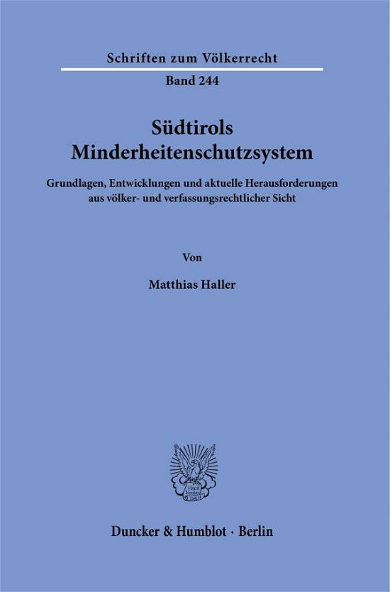 Cover for Haller · Südtirols Minderheitenschutzsyst (N/A) (2021)