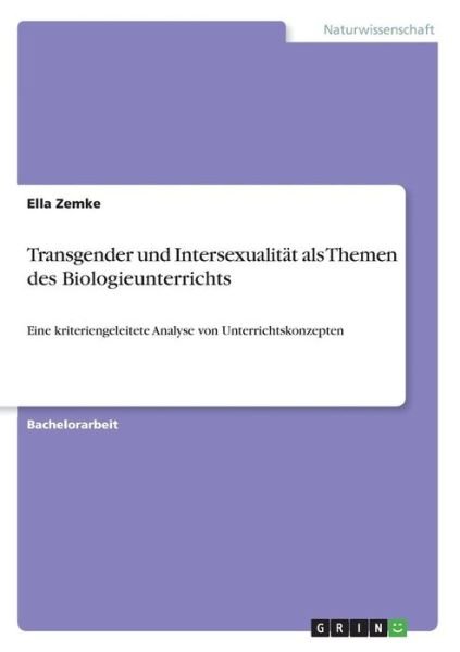 Cover for Zemke · Transgender und Intersexualität a (Bok)