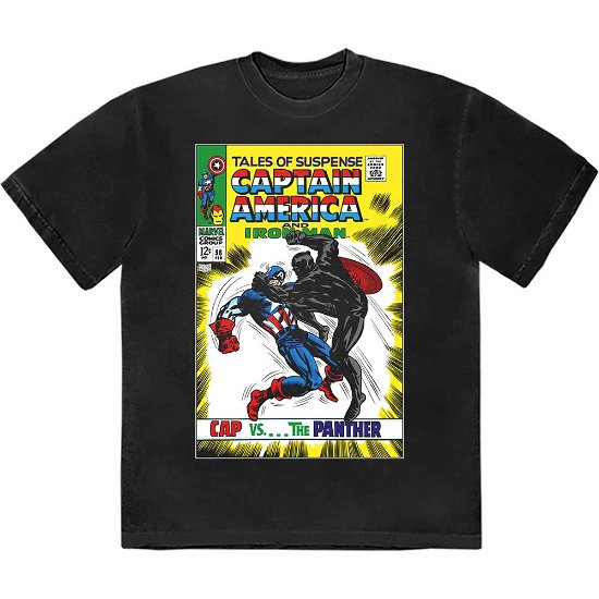 Marvel Comics Unisex T-Shirt: Cap vs The Panther Comic Cover - Marvel Comics - Marchandise -  - 5056737239300 - 