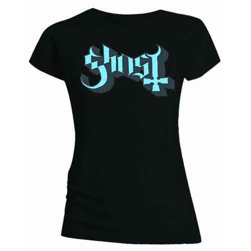 Cover for Ghost · Ghost Ladies T-Shirt: Blue / Grey Keyline Logo (Skinny Fit) (T-shirt)