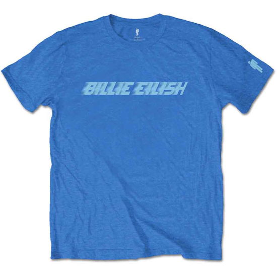 Billie Eilish Unisex T-Shirt: Blue Racer Logo (Sleeve Print) - Billie Eilish - Merchandise - MERCHANDISE - 5056170683302 - 21 januari 2020
