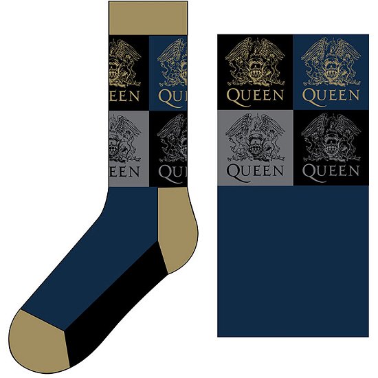 Queen Unisex Ankle Socks: Crest Blocks (UK Size 7 - 11) - Queen - Merchandise -  - 5056368671302 - 