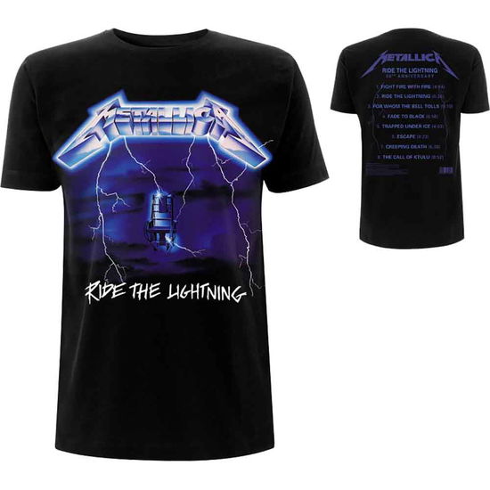 Metallica Unisex T-Shirt: Ride The Lightning Tracks (Back Print) - Metallica - Koopwaar - PHD - 5060489504302 - 22 oktober 2018