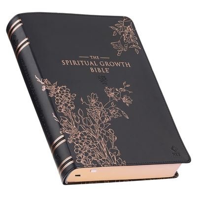 Cover for Christianart Gifts · Spiritual Growth Bible, Study Bible, NLT - New Living Translation Holy Bible, Faux Leather, Black Rose Gold Debossed Floral (Bog) (2023)