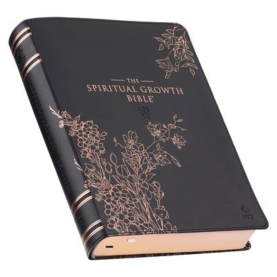 Spiritual Growth Bible, Study Bible, NLT - New Living Translation Holy Bible, Faux Leather, Black Rose Gold Debossed Floral - Christianart Gifts - Livros - Christian Art Publishers - 9781639521302 - 2023