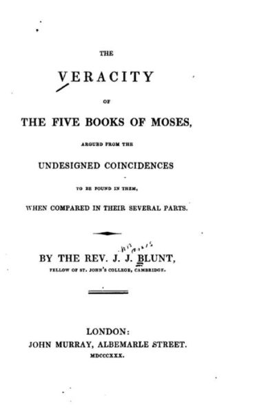 Cover for J J Blunt · The Veracity of the Five Books of Moses (Paperback Book) (2015)