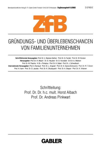 Grundungs- Und UEberlebenschancen Von Familienunternehmen - Zfb Special Issue - Horst Albach - Libros - Gabler Verlag - 9783409123303 - 14 de noviembre de 2002