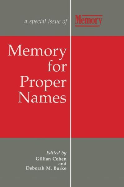 Memory for Proper Names: A Special Issue of Memory - Special Issues of Memory - Cohen - Books - Taylor & Francis Ltd - 9781138877306 - June 25, 2015