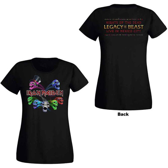 Iron Maiden Ladies T-Shirt: Legacy of the Beast Live Album Skulls (Back Print) - Iron Maiden - Produtos -  - 5056368647307 - 