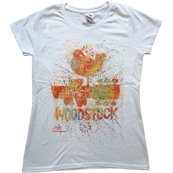 Cover for Woodstock · Woodstock Ladies T-Shirt: Splatter (T-shirt) [size XS] [White - Ladies edition]