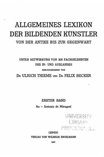 Cover for Erster Band · Allegemeines Lexikon Der Bildenden Kunstler (Paperback Bog) (2016)