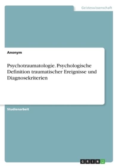 Cover for Gutmann · Psychotraumatologie. Psychologi (Book)