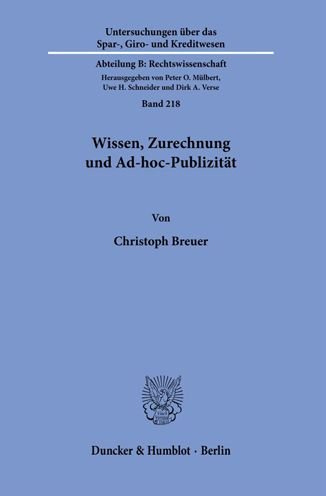 Cover for Breuer · Wissen, Zurechnung und Ad-hoc-Pu (Bok) (2020)