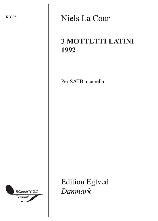 Cover for Niels La Cour · 3 Mottetti Latini (Bog) (2001)