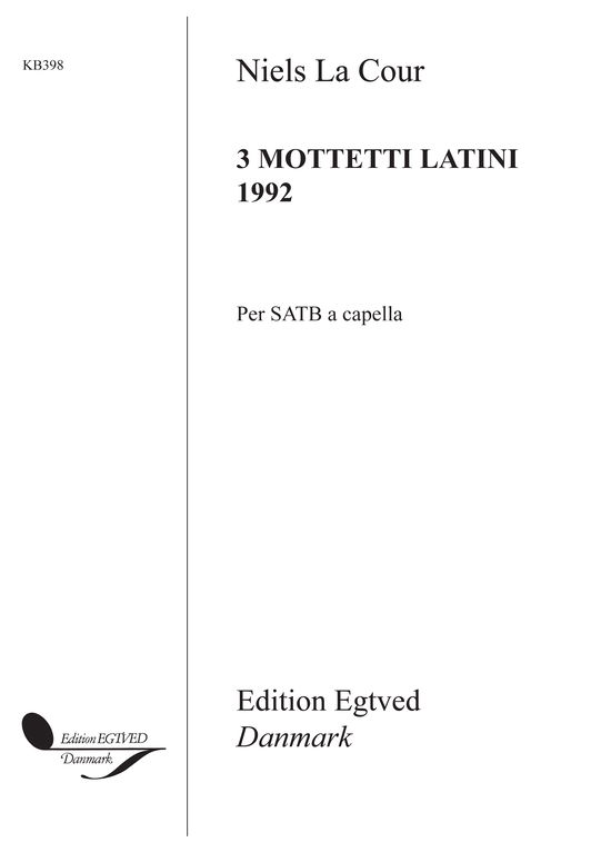 Cover for Niels La Cour · 3 Mottetti Latini (Buch) (2001)