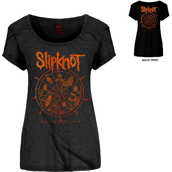 Cover for Slipknot · Slipknot Ladies Scoop Neck T-Shirt: The Wheel (Back Print) (T-shirt) [size S] [Black - Ladies edition]