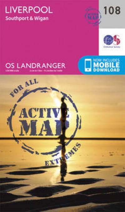 Cover for Ordnance Survey · Liverpool, Southport &amp; Wigan - OS Landranger Active Map (Landkart) [February 2016 edition] (2016)