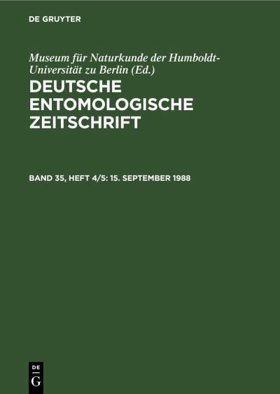 15. September 1988 - Museum für Museum für Naturkunde der Humboldt-Universität zu Berlin - Books - de Gruyter GmbH, Walter - 9783112511312 - January 14, 1989