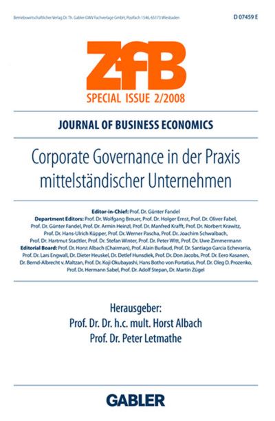 Cover for Horst Albach · Corporate Governance in Der Praxis Mittelstandischer Unternehmen - Zfb Special Issue (Paperback Book) [2008 edition] (2008)