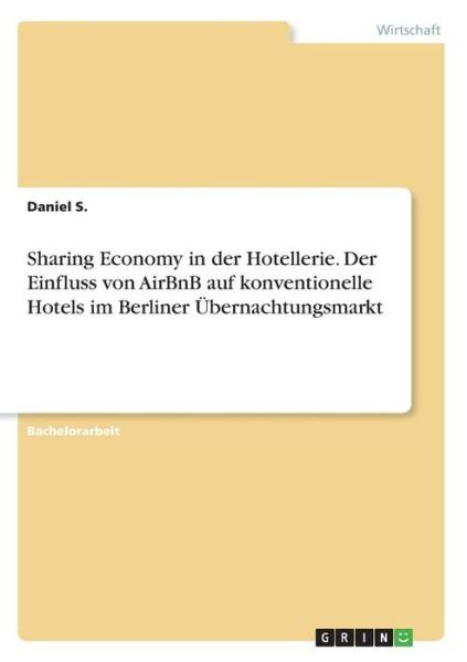 Cover for S. · Sharing Economy in der Hotellerie. D (Book)