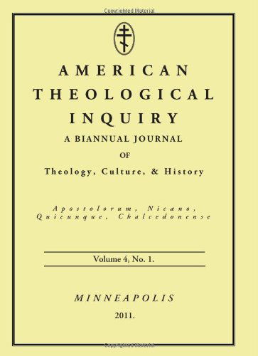 Cover for Gannon Murphy · American Theological Inquiry, Volume Four, Issue One: a Biannual Journal of Theology, Culture, and History (Paperback Book) (2011)