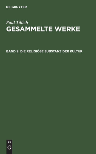 Cover for Paul Tillich · Die Religise Substanz Der Kultur (Hardcover Book) (1967)