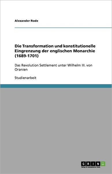 Cover for Rode · Die Transformation und konstitutio (Book) (2010)