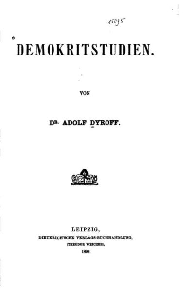 Cover for Adolf Dyroff · Demokritstudien (Paperback Book) (2015)