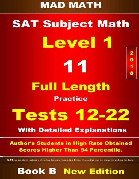 Cover for John Su · 2018 SAT Subject Level 1 Book B Tests 12-22 (Paperback Bog) (2018)