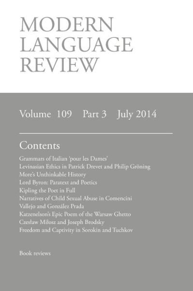 Cover for D F Connon · Modern Language Review (109: 3) July 2014 (Paperback Bog) (2014)