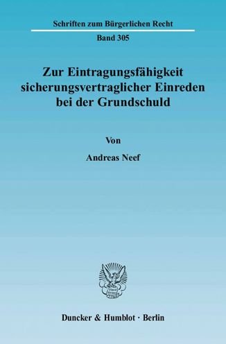Cover for Neef · Zur Eintragungsfähigkeit sicherung (Bog) (2004)